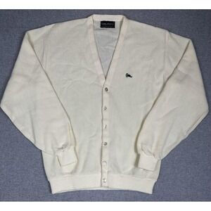 Vtg Challenger Cardigan Sweater Men XL Cream Button V Neck Orlon Turtle Logo 90s
